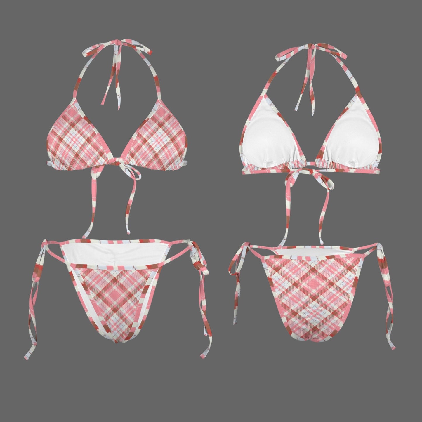 Pink Plaid. String Two-Piece Bikini