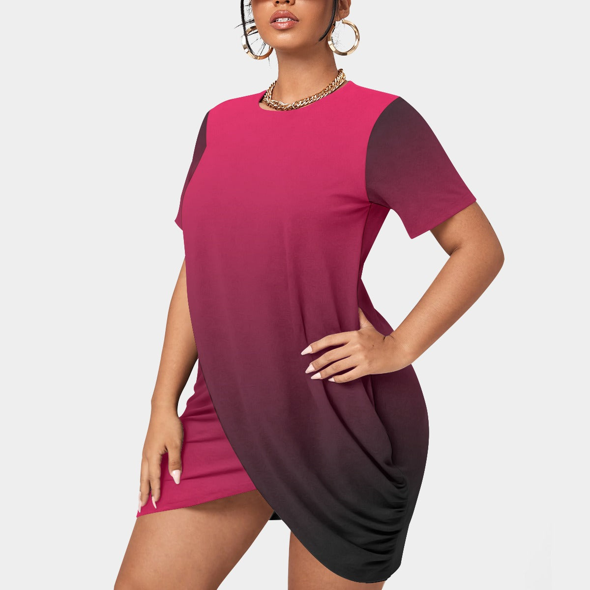 Genti. Stacked Hem Dress (Plus Size）