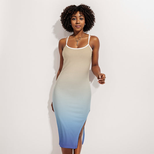 Cambria.  Back Cross Long Cami Dress