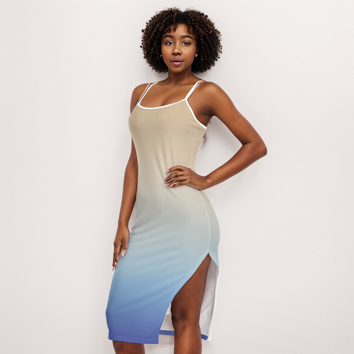 Cambria.  Back Cross Long Cami Dress