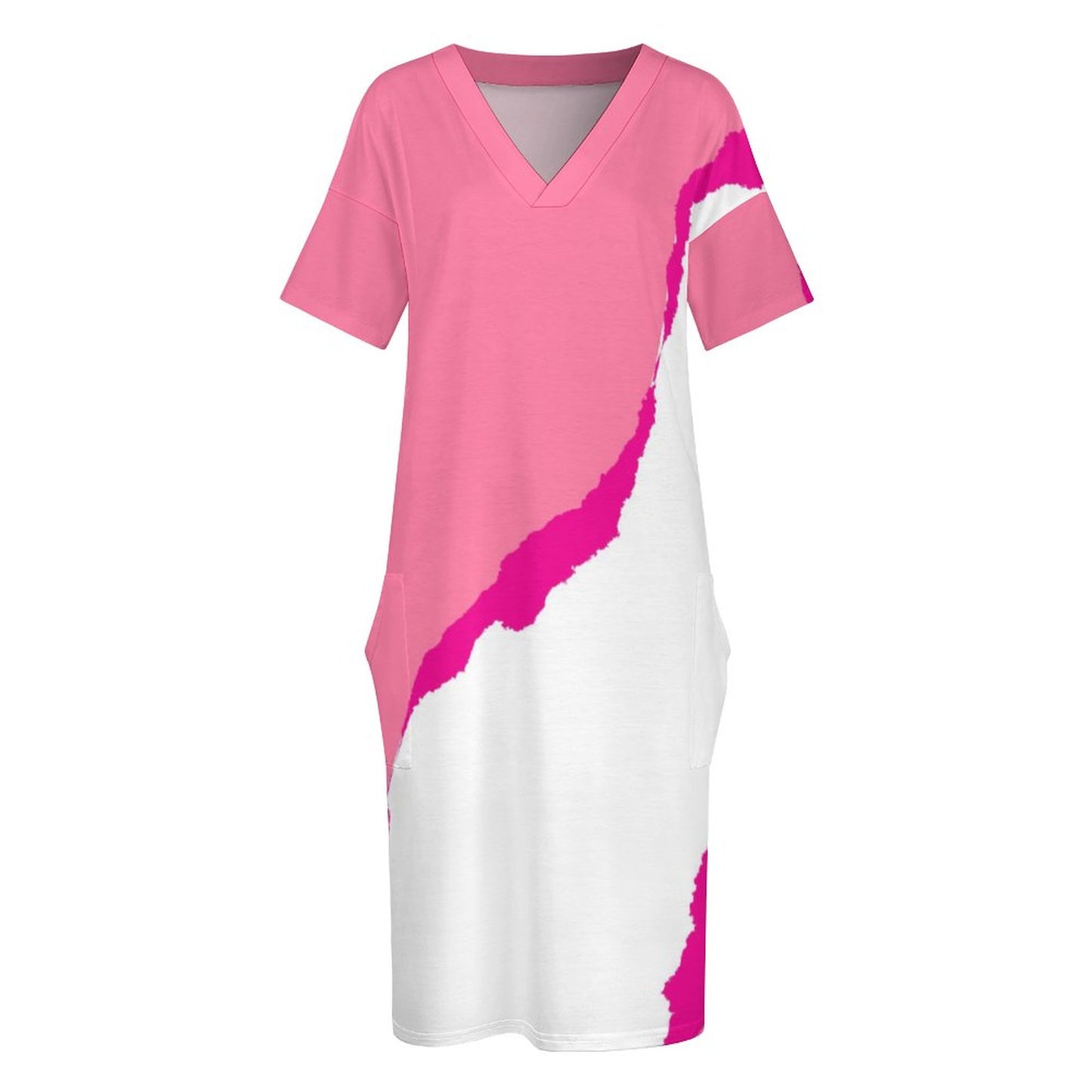 Pink-Dis. V-Neck Baggy Dress