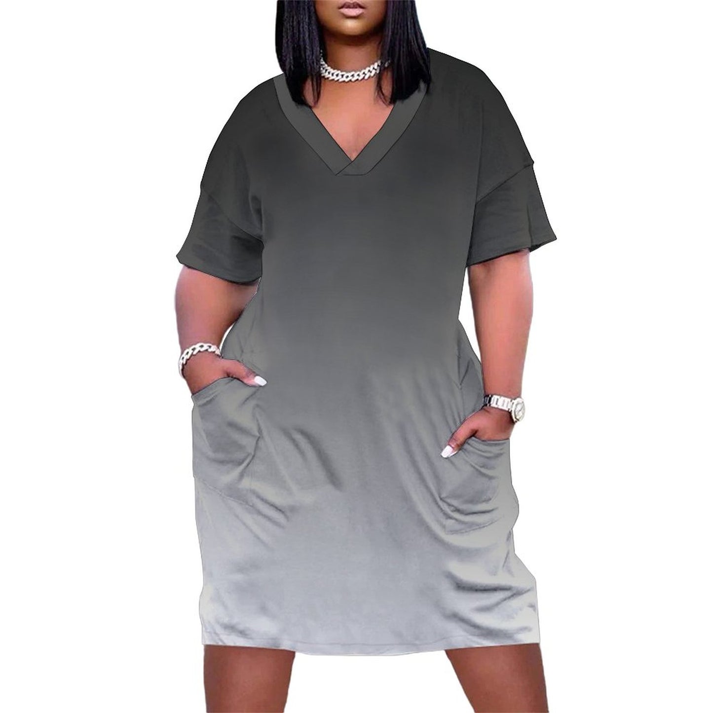 Shades Grey. V-Neck Baggy Dress