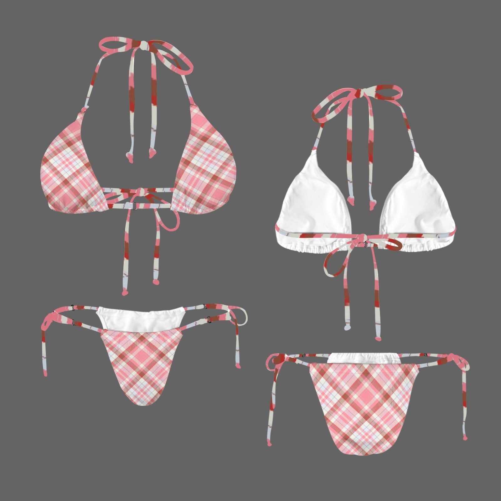 Pink Plaid. Halter String Bikini