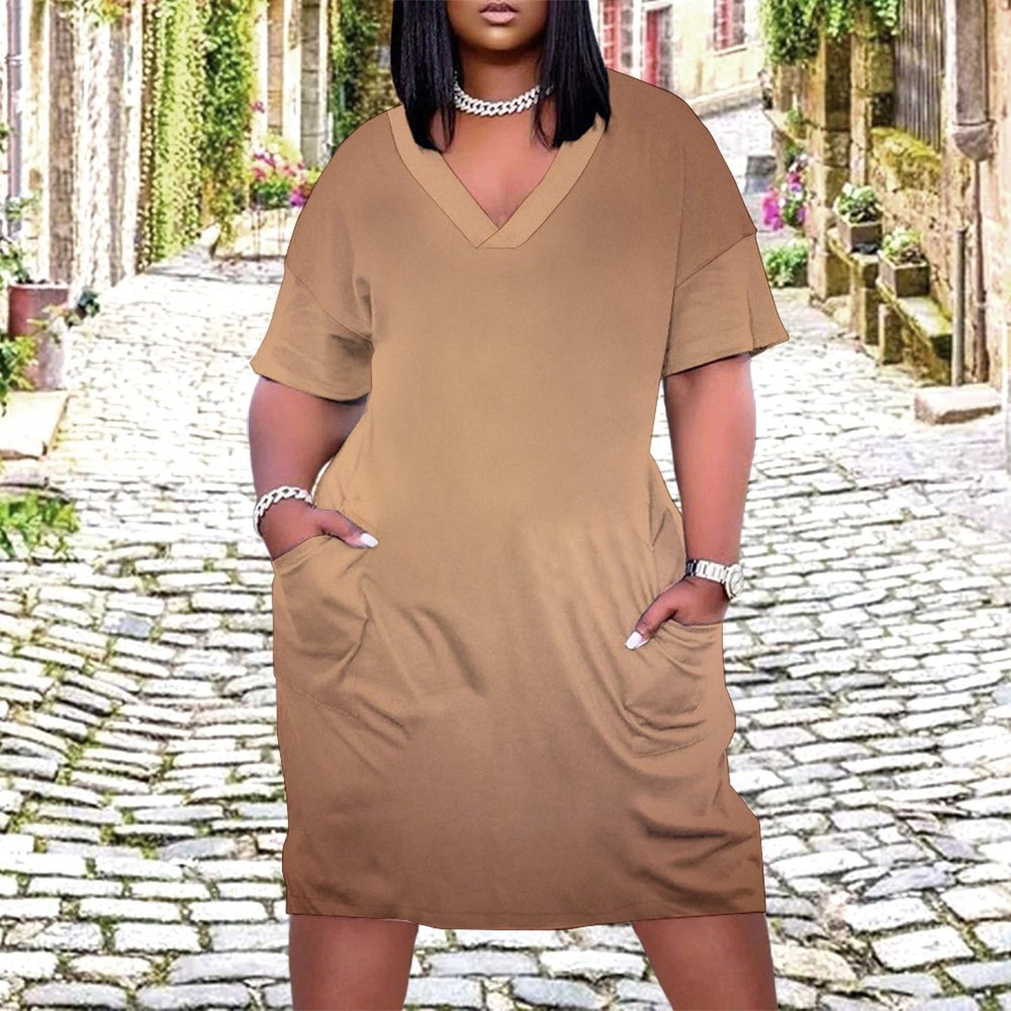 Nu Nude. V-Neck Baggy Dress