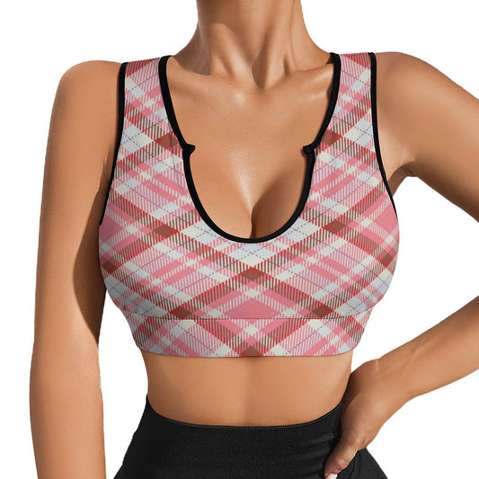 Pink Plaid. Open Sports Bra