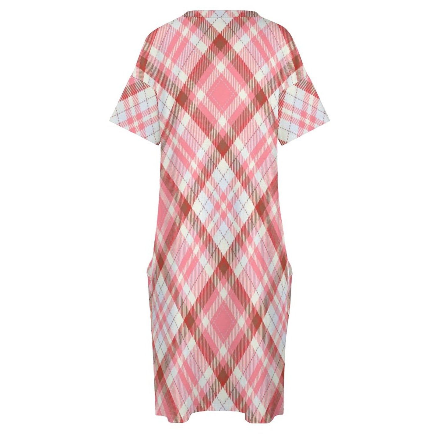 Pink Plaid. V-Neck Baggy Dress