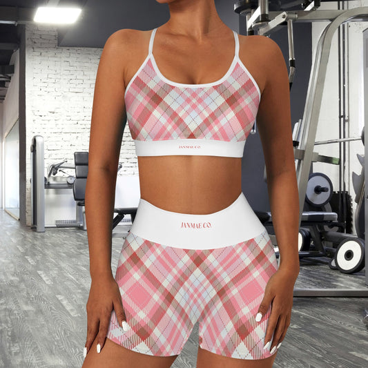 Pink Plaid. Yoga Shorts Set