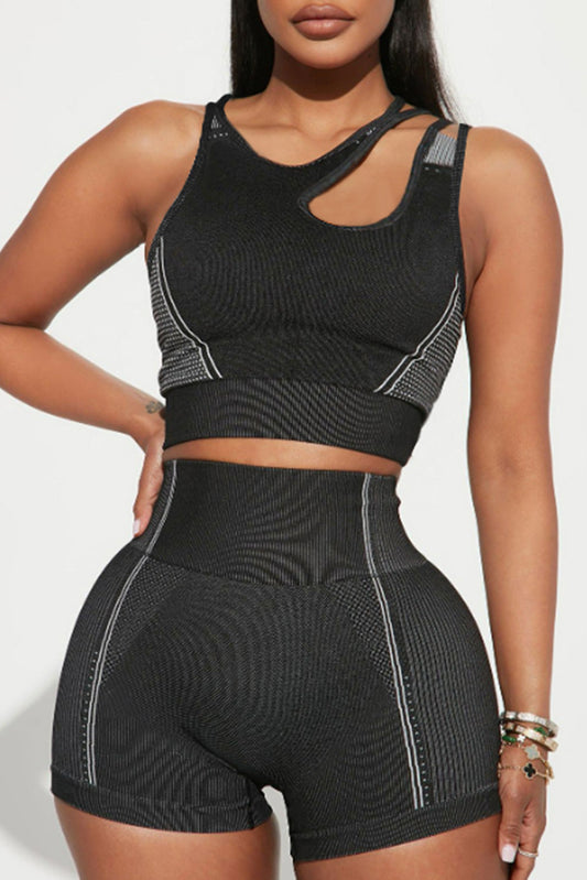 Black Strappy.  Yoga Shorts Set