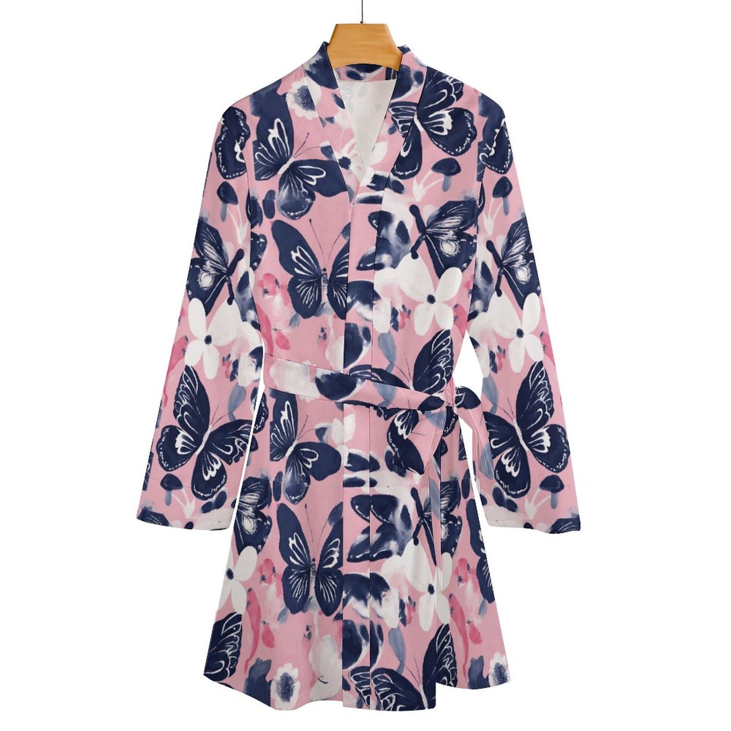 Navy Fli. Long Sleeve Robe Dress