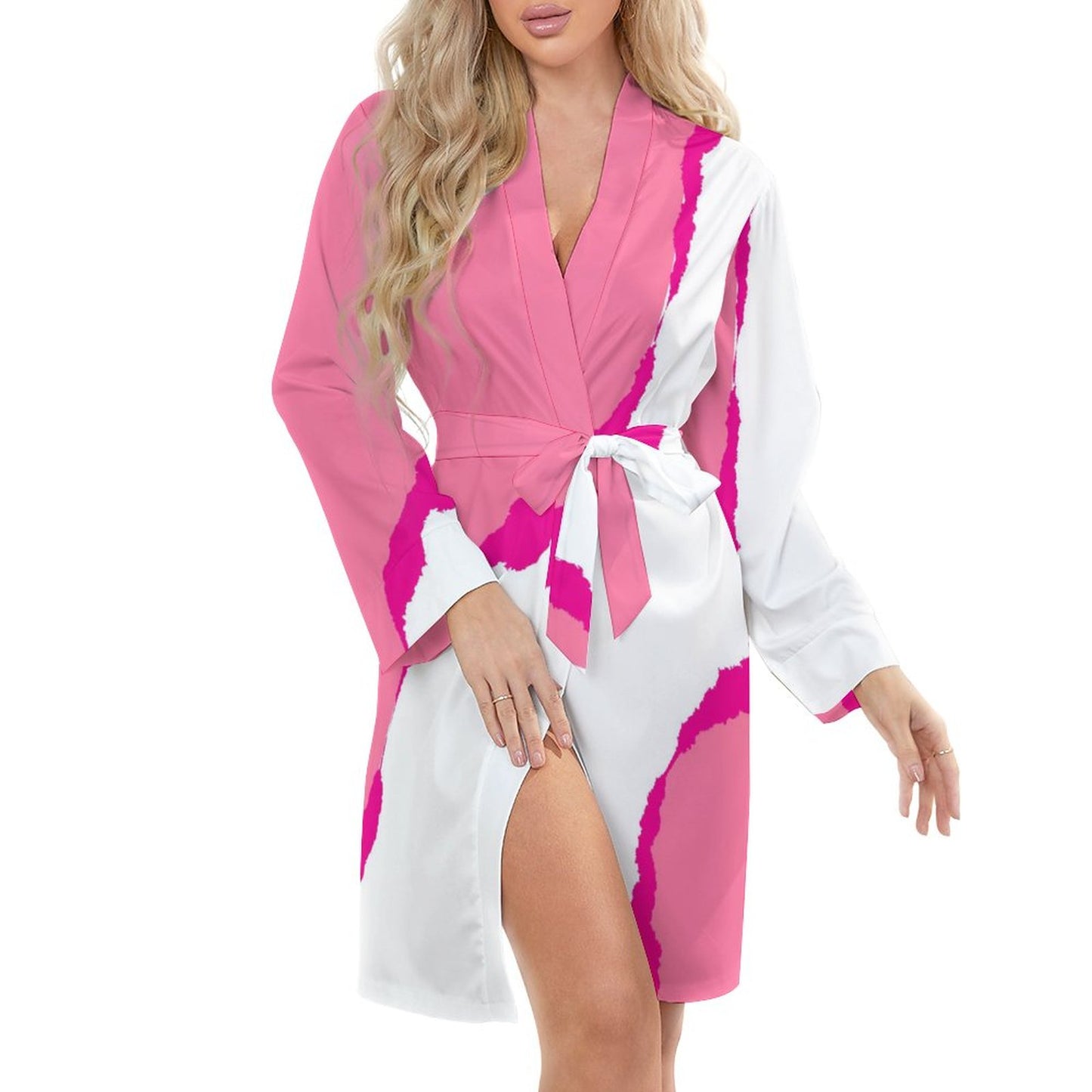 Pink-Dis.Long Sleeve Robe Dress