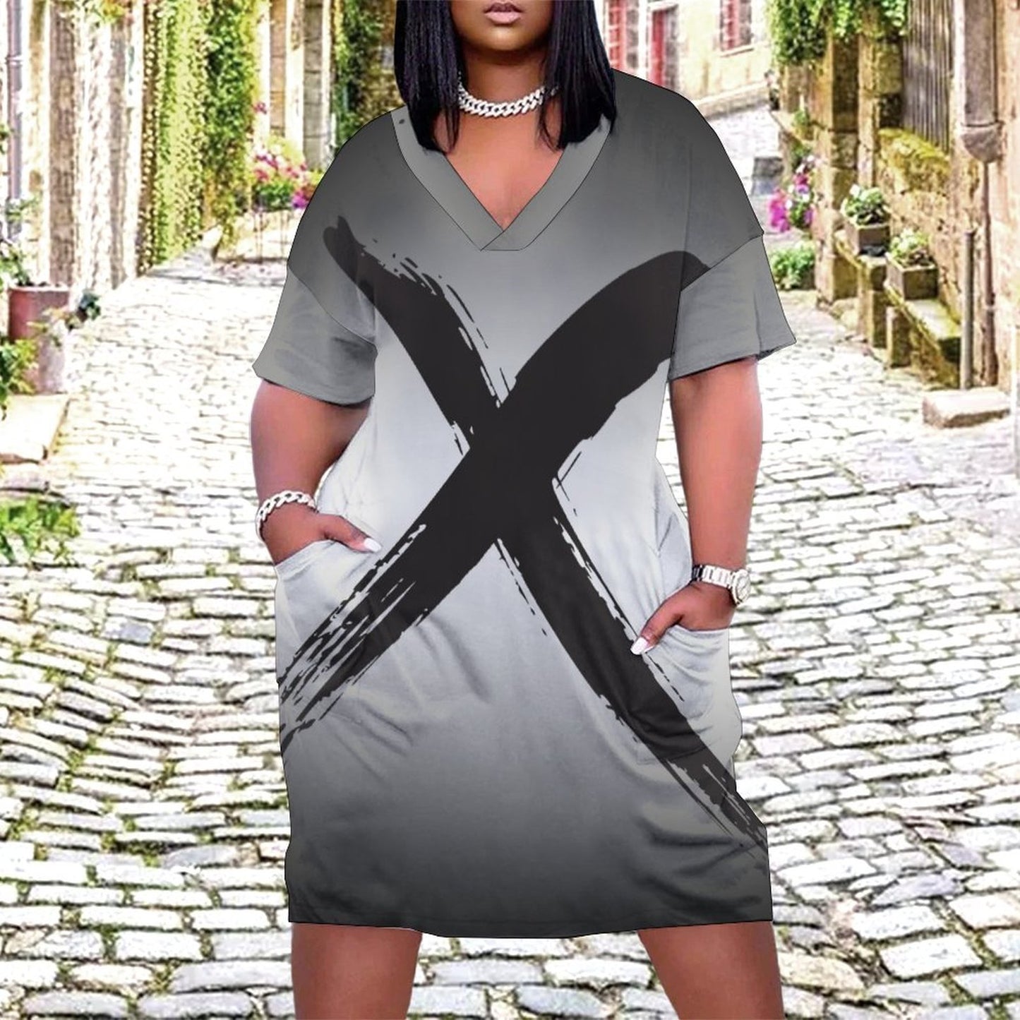 The X. V-Neck Baggy Dress