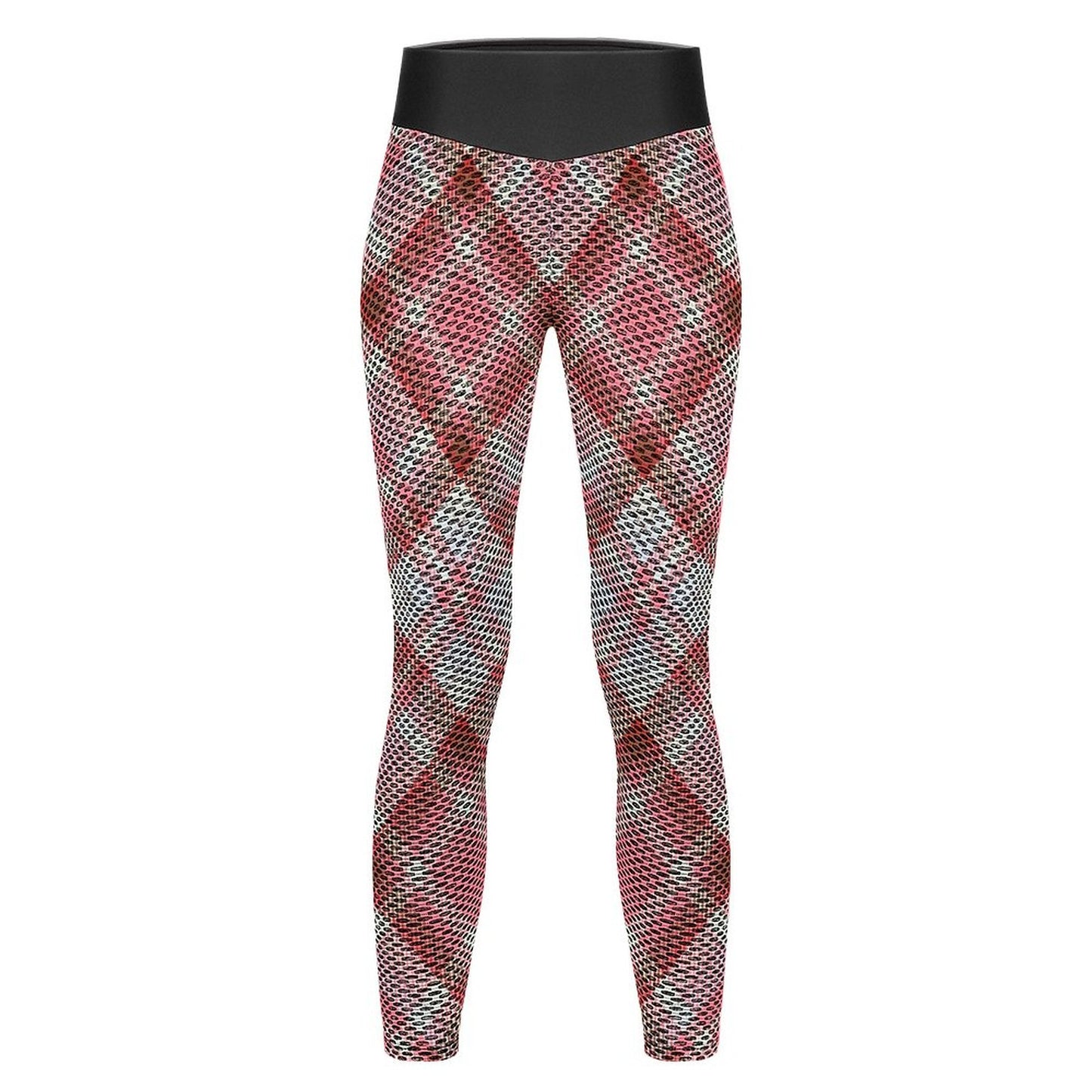 Pink Plaid. Honeycomb Textured Leggings