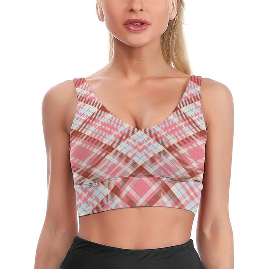 Pink Plaid. Sports Bra