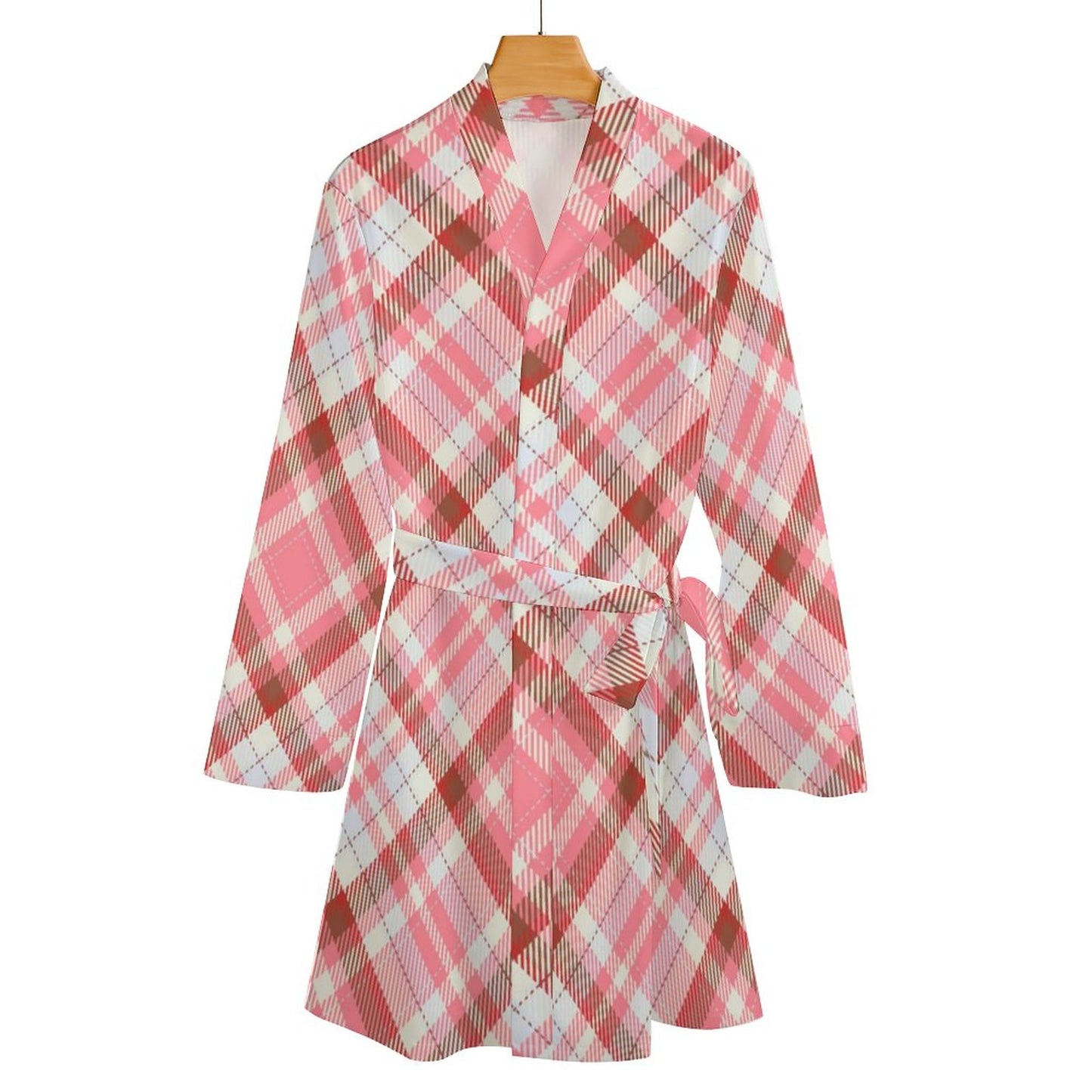 Pink Plaid. Long Sleeve Robe Dress