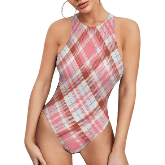 Pink Plaid. Bodysuit Swimsuit